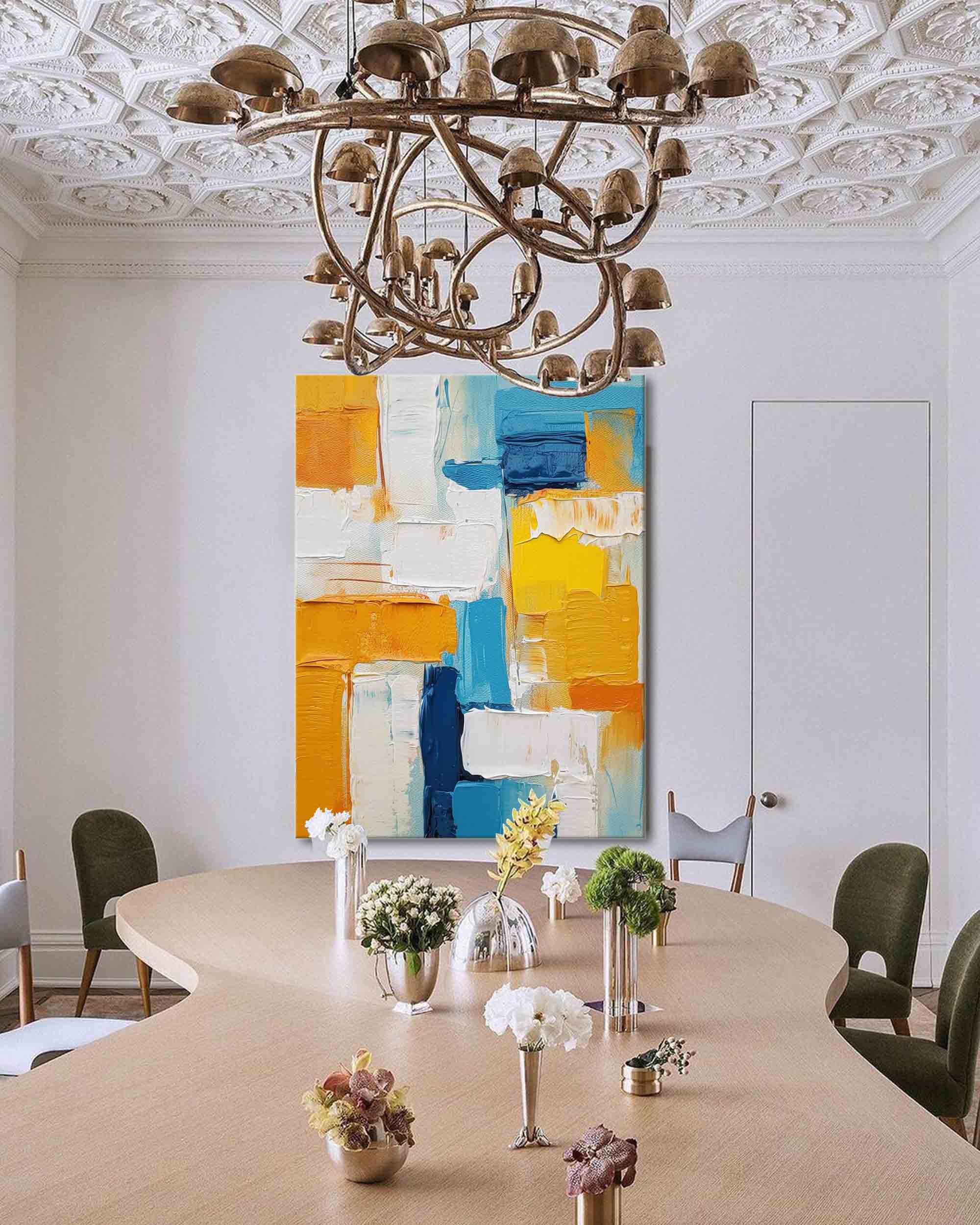 Large Textured Modern Abstract Wall Art Original Oil Painting On Canvas Vibrant Yellow And Blue Acrylic Painting Living Room Decor