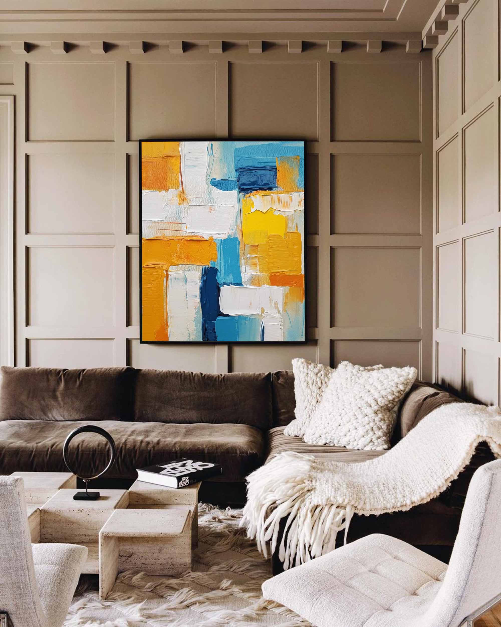 Large Textured Modern Abstract Wall Art Original Oil Painting On Canvas Vibrant Yellow And Blue Acrylic Painting Living Room Decor