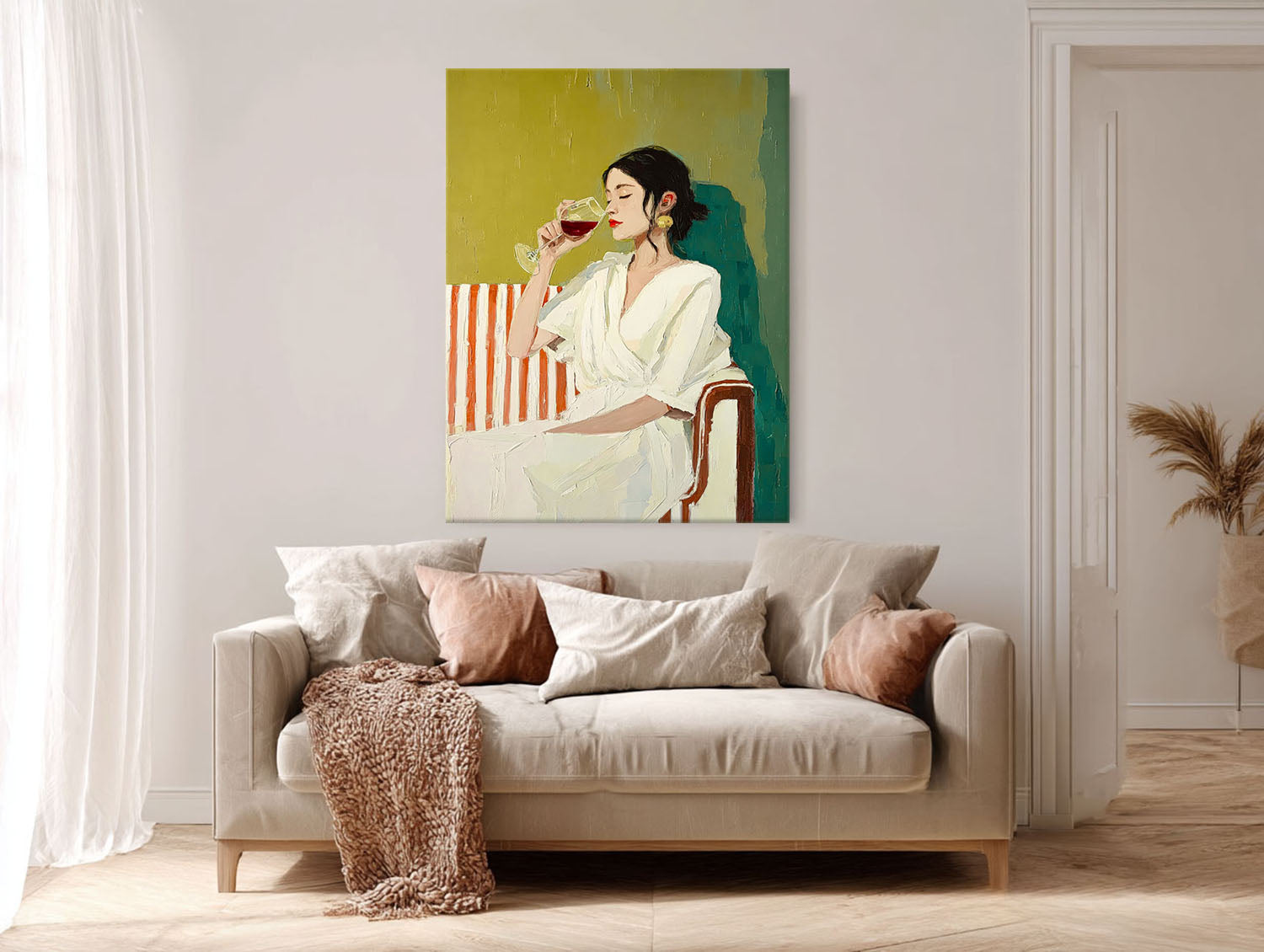 Figure Artwork Framed Original Elegant Woman Wall Art Abstract Lady Wearing A Bathrobe Oil Painting Canvas