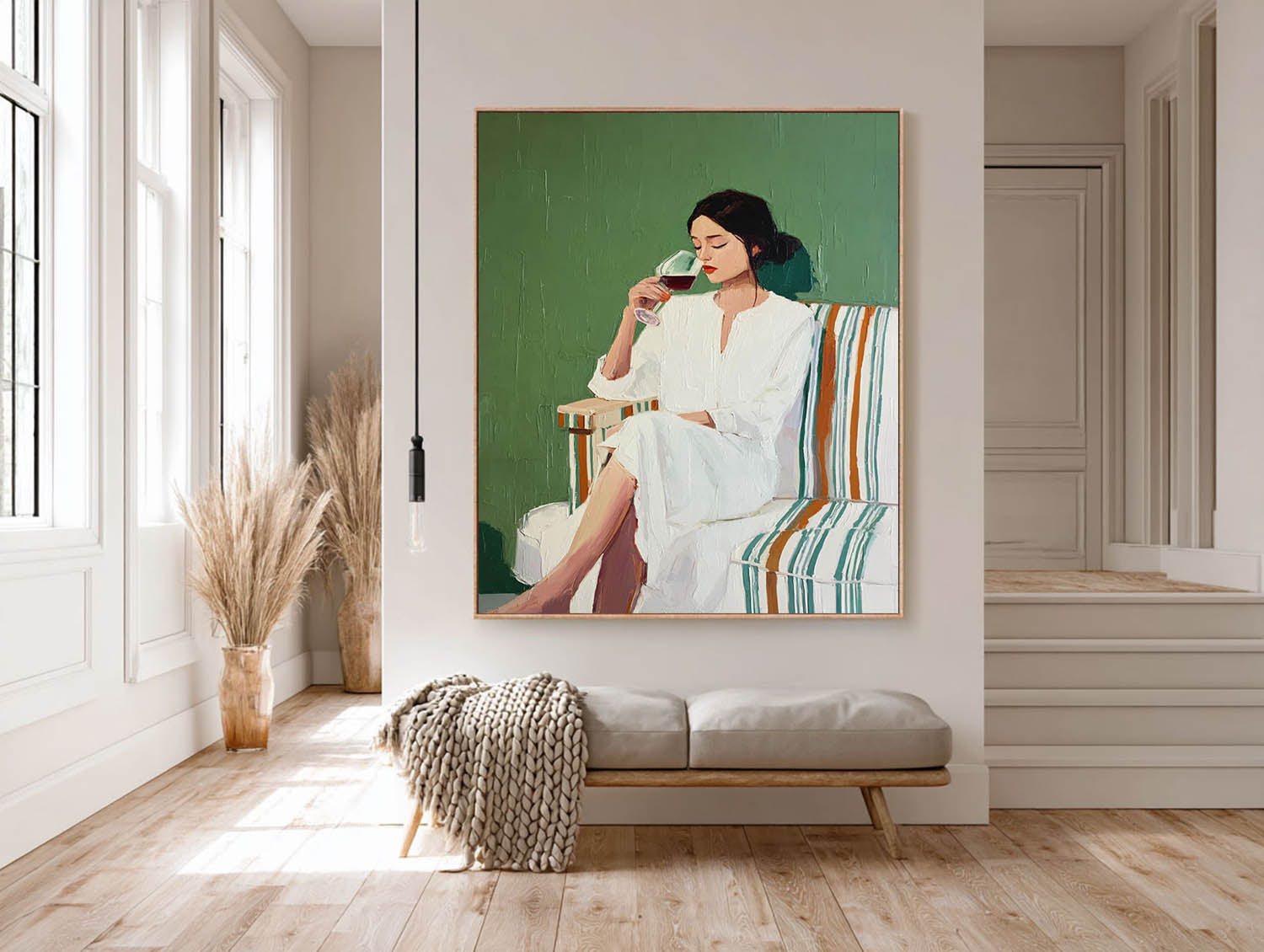 Original Elegant Woman Wall Art Abstract Lady Wearing A Bathrobe Oil Painting Canvas Figure Artwork Framed