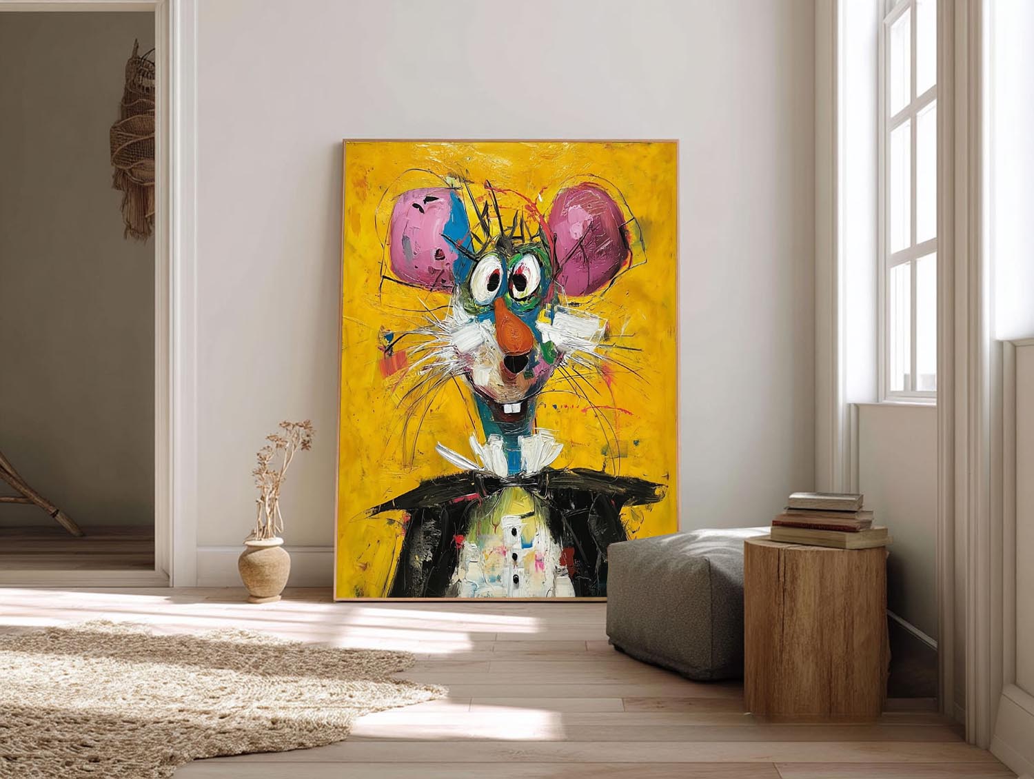 Cute Mouse Abstract Wall Art Large Acrylic Painting Impression Graffiti Animal Oil Painting Home Decor