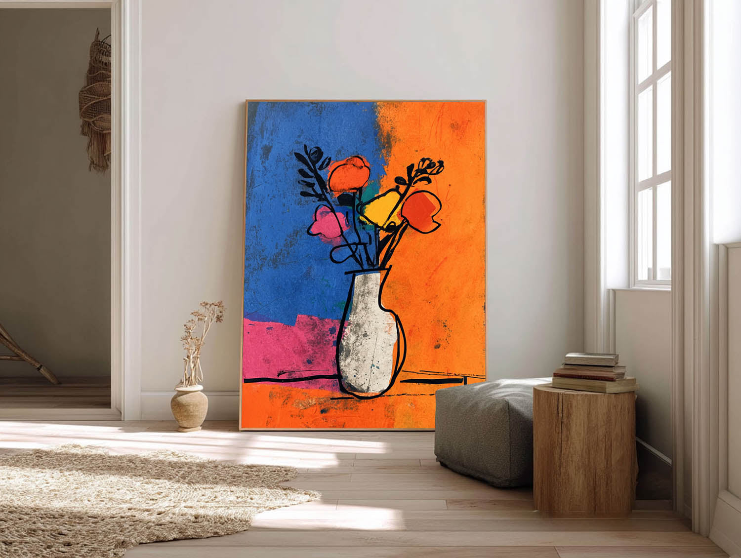 Large Colorful Flower Abstract Painting Canvas Jardiniere Painting Wall Art Original Artwork Decor