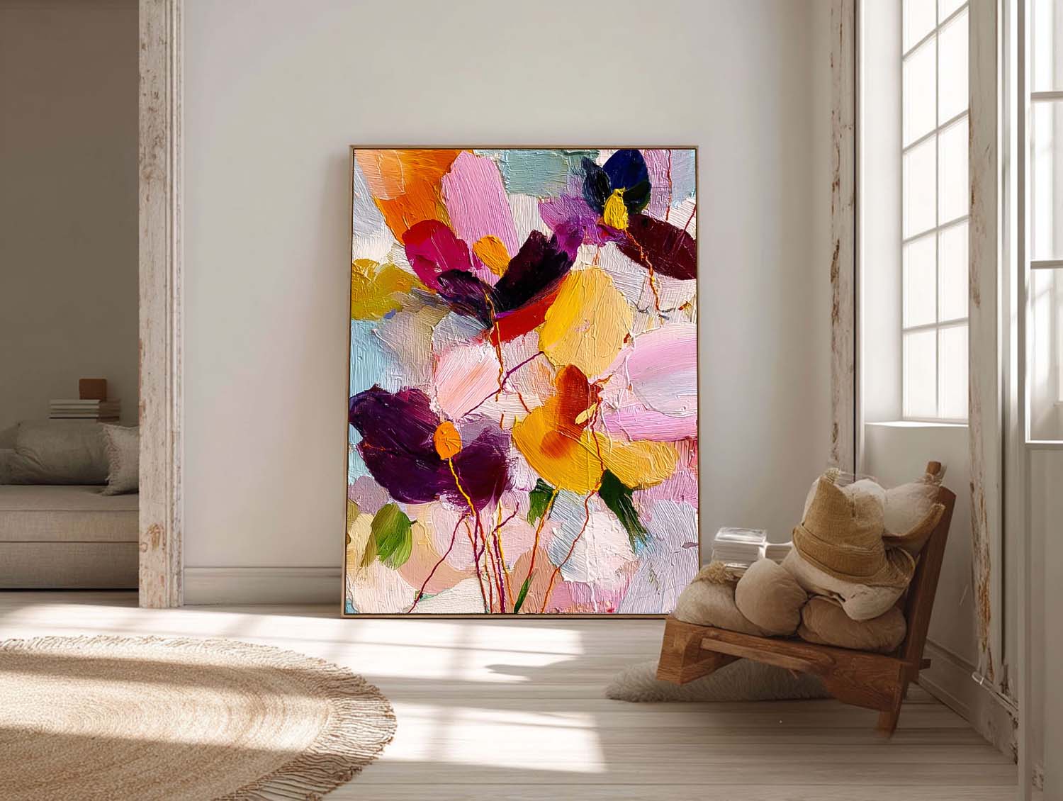 Original Graffiti Artwork Texture Plant Wall Art Large Color Flower Abstract Painting Canvas Home Decor