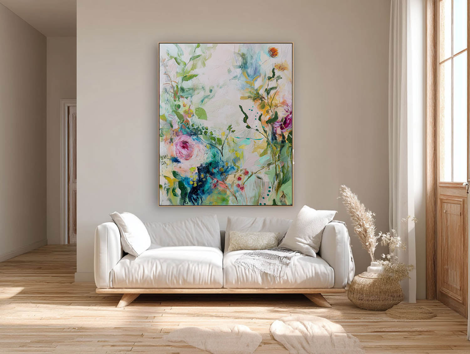 Botanical Painting Nature Wall Art Large Colorful Flower Abstract Painting Canvas Original Artwork Decor