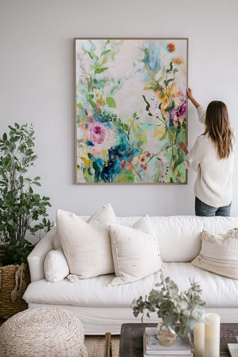 Botanical Painting Nature Wall Art Large Colorful Flower Abstract Painting Canvas Original Artwork Decor