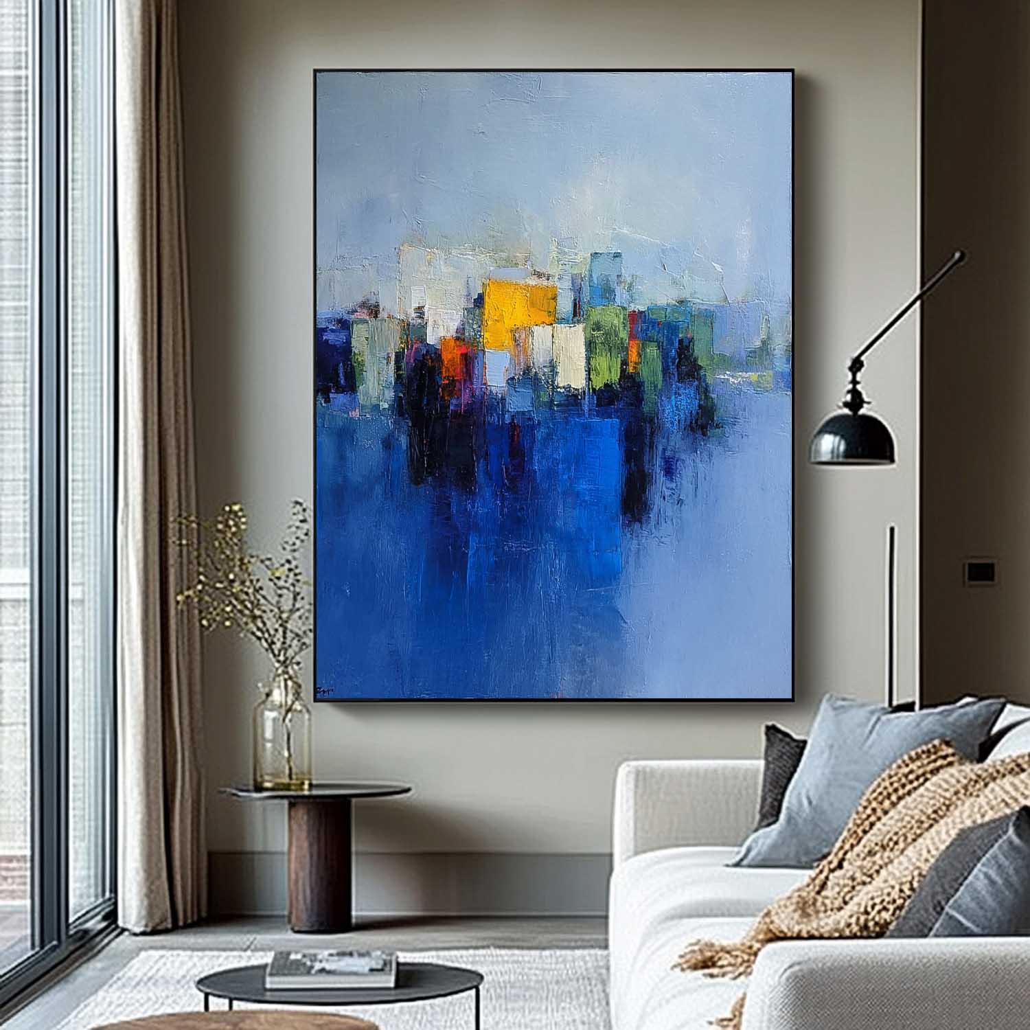 Big Building Wall Art Original Modern Cityscape Oil Painting On Canvas Abstract Urban Art Home Decor