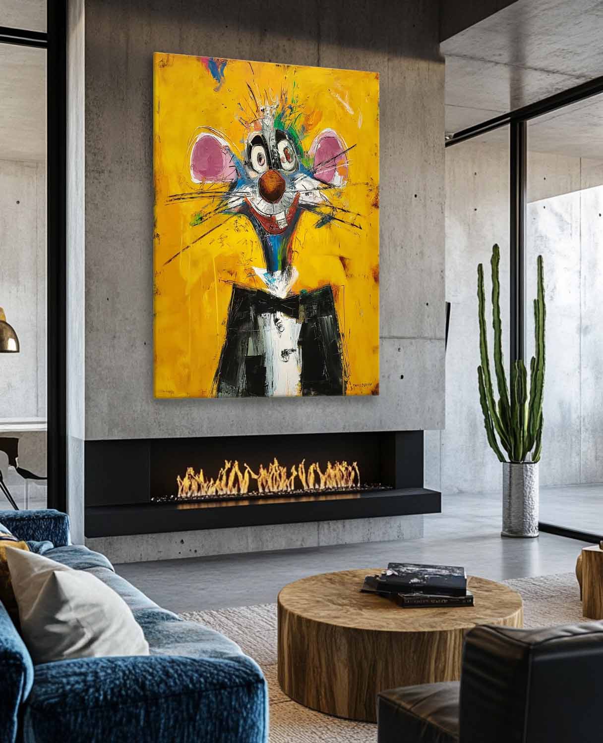 Impression Graffiti Animal Oil PaintingCute Mouse Abstract Wall Art Large Acrylic Painting Home Decor