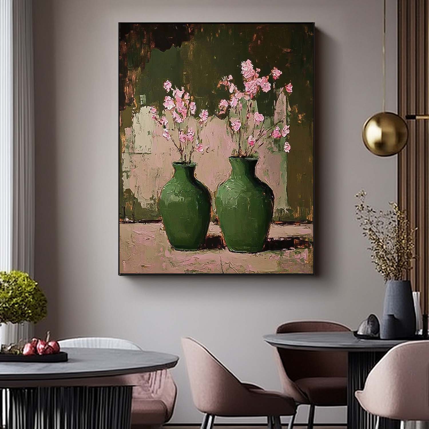 Square Large Retro Vase ArtFlowers Acrylic Painting Canvas Original Floral Painting For Living Room