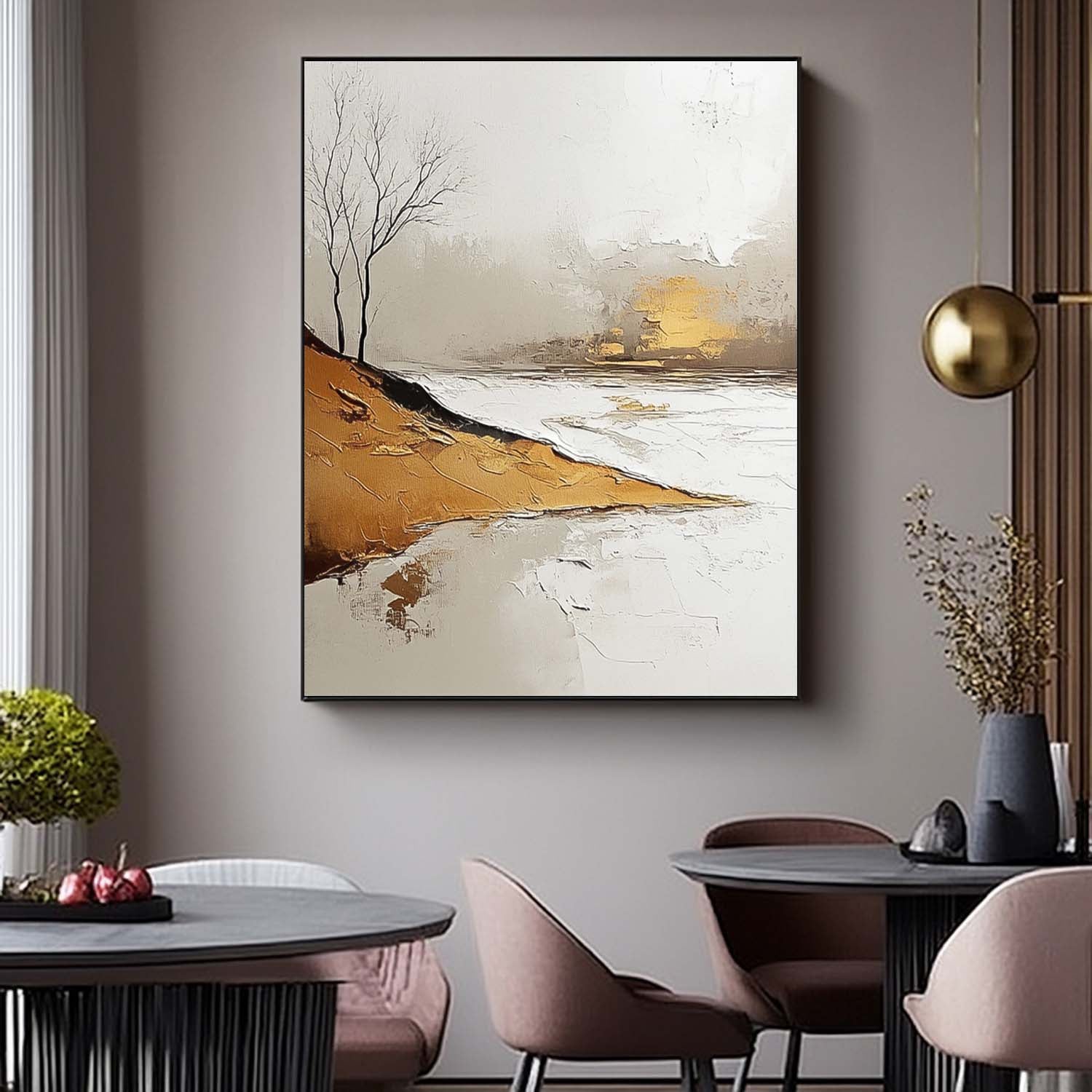 Vllage Landscape Artwork Abstract Scenery Oil Painting Framed Large Minimalism Wall Art Home Decor