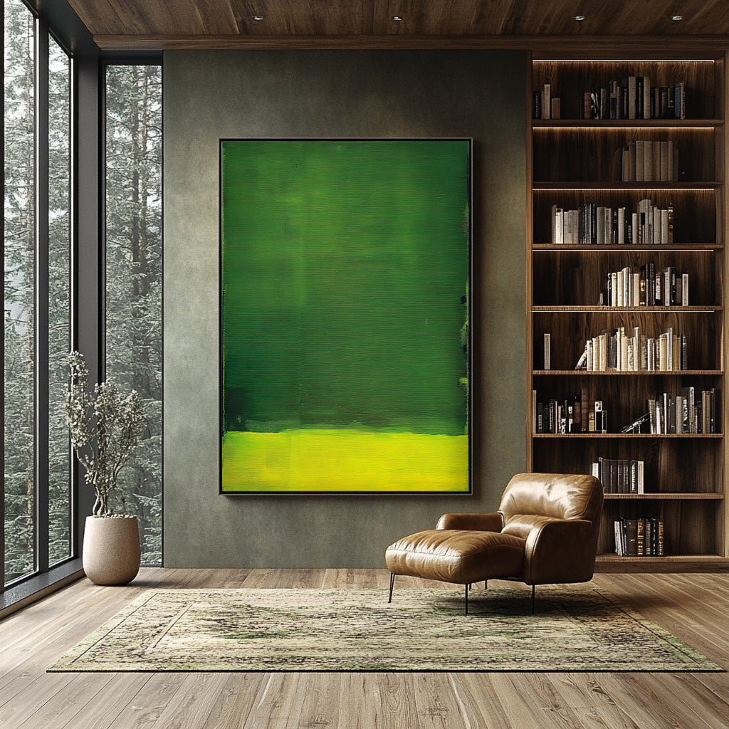 Yellow And Green Original Minimalist Artwork Large Wall Art Abstract Oil Painting For Living Room