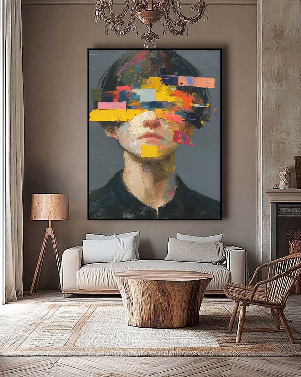 Large Faceless Portrait Painting Abstract Original Boy Painting Man Face Artwork Colorful Facial 3D Painting