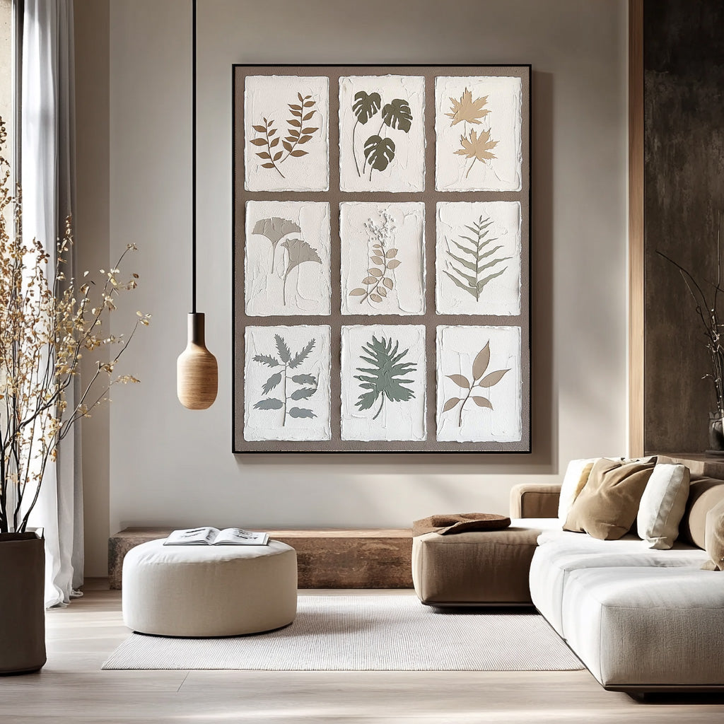 Minimalism Artwork Floral Painting on Canvas 3D Plant Textured Variety Of Leaves Wall Art Home Decor