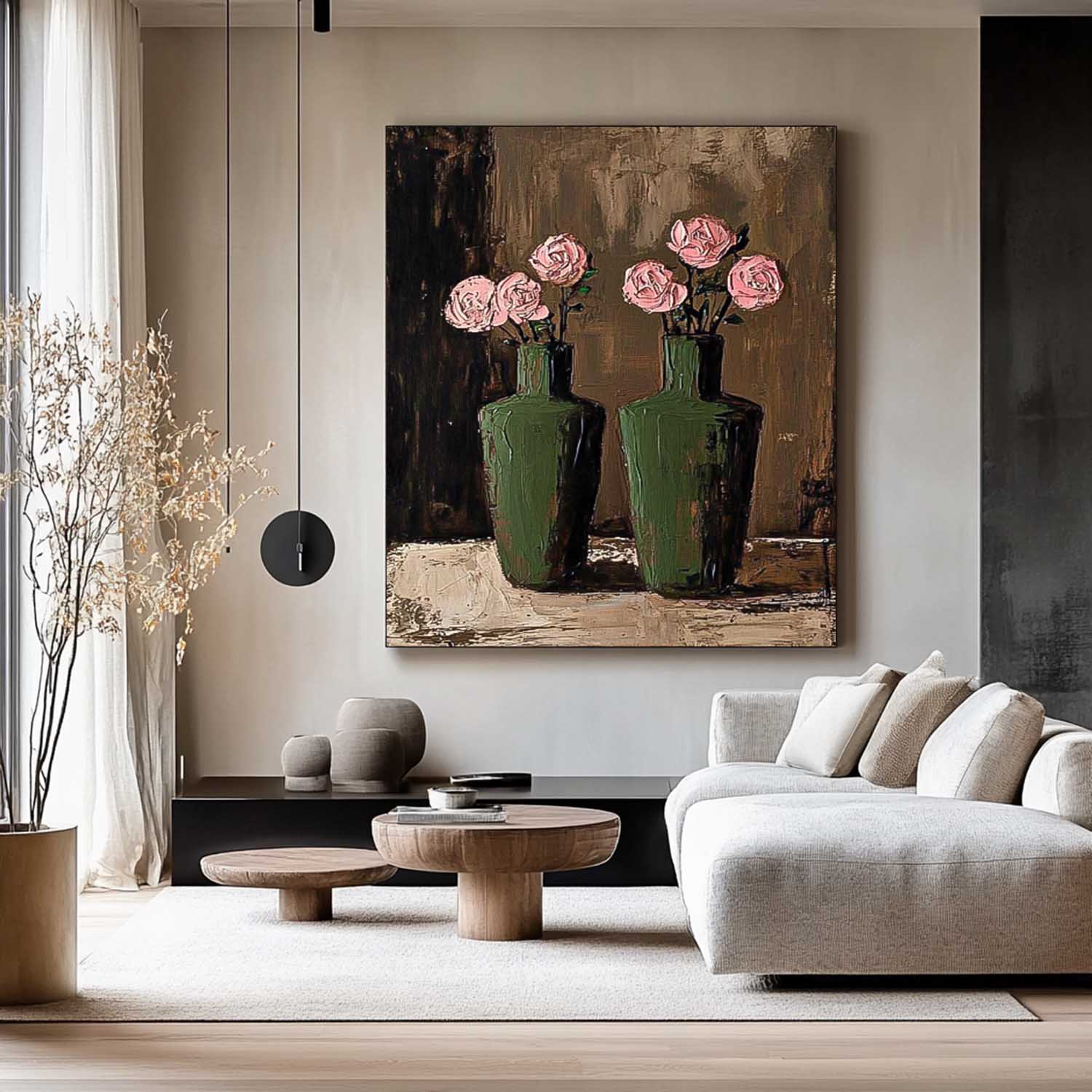 Pink Flowers Acrylic Painting Canvas Original Floral Painting Large Textured Vase Art For Living Room
