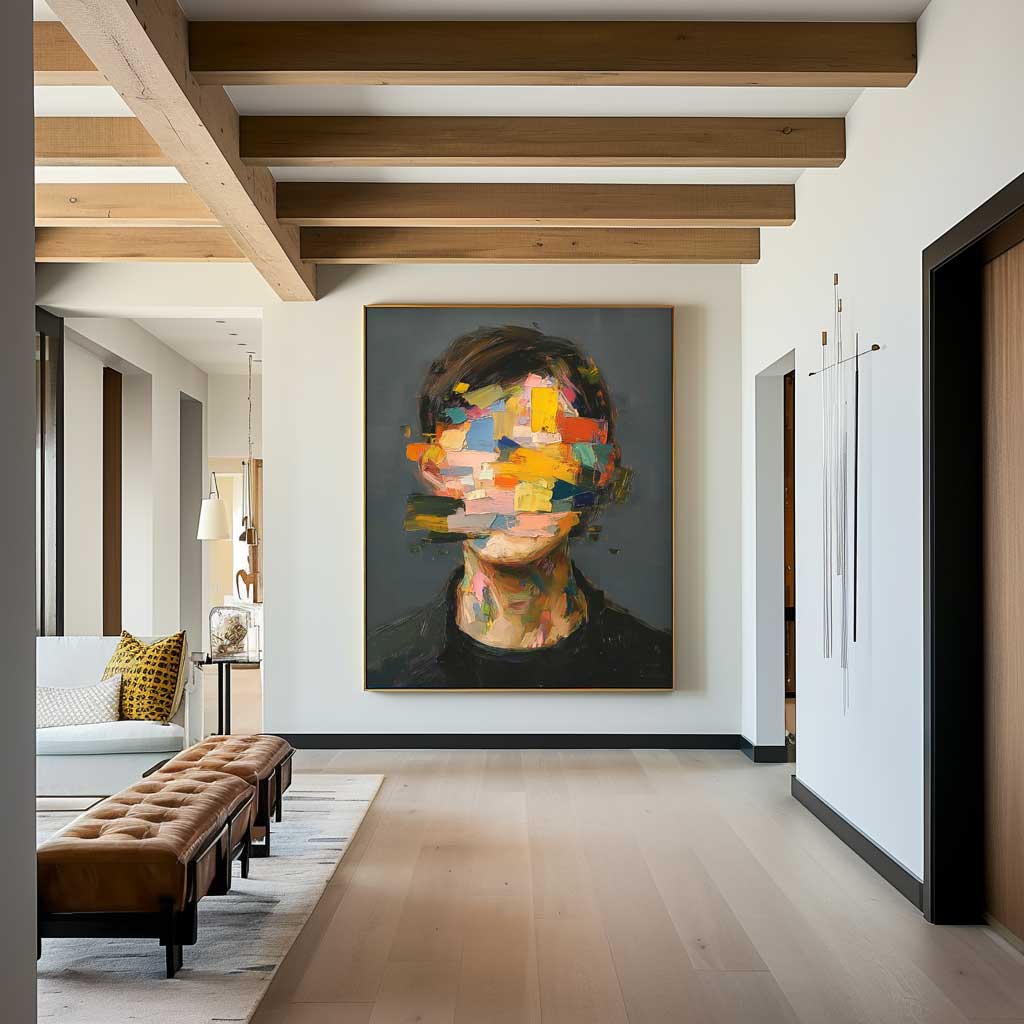 Original Boy Painting Large Faceless Portrait Painting Abstract Man Face Artwork Colorful Facial 3D Painting