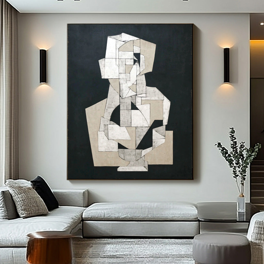 Contemporary Painting For Art Enthusiasts Abstract Geometric Black & White Wall Art Minimalist Decor Art
