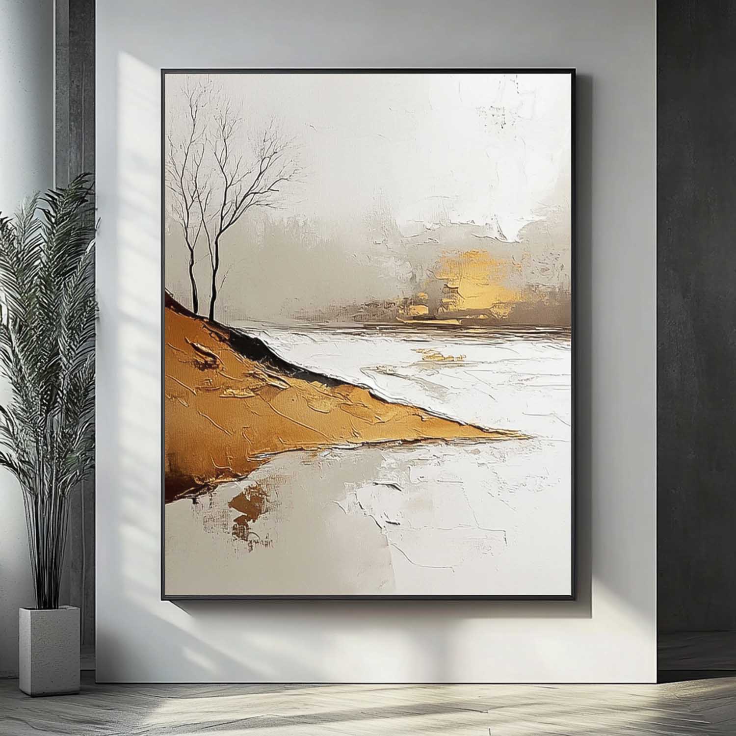 Vllage Landscape Artwork Abstract Scenery Oil Painting Framed Large Minimalism Wall Art Home Decor