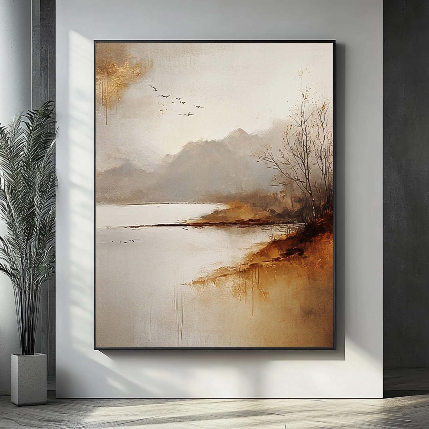 Large Minimalism Wall Art Vllage Landscape Artwork Abstract Scenery Oil Painting Framed Home Decor