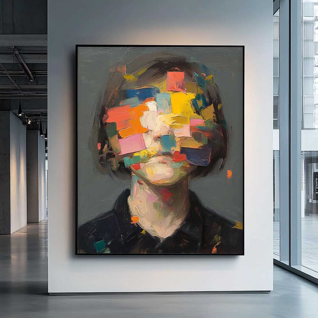 Large Faceless Portrait Painting Abstract Original Lady Painting Woman Face Artwork Colorful Facial 3D Painting