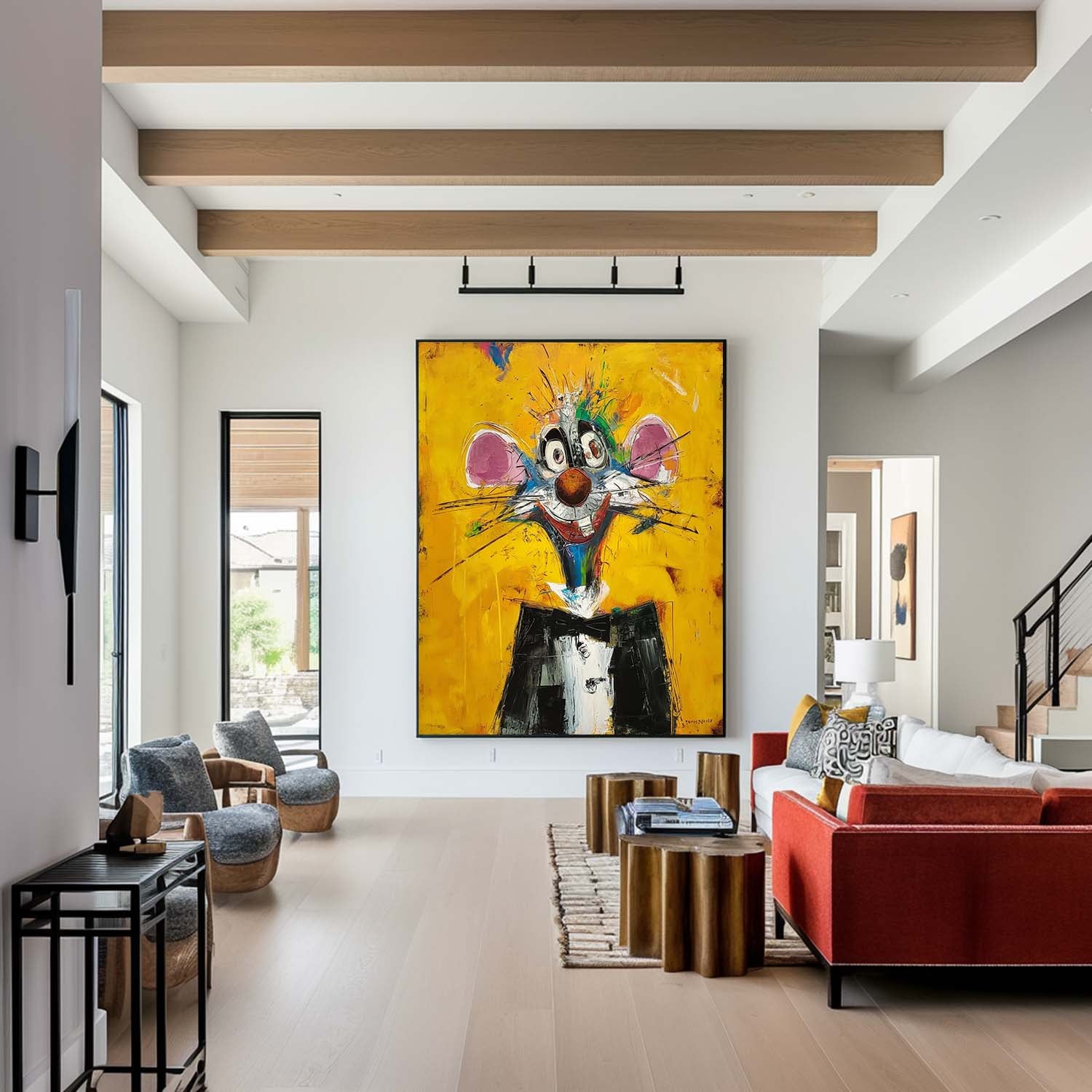 Impression Graffiti Animal Oil PaintingCute Mouse Abstract Wall Art Large Acrylic Painting Home Decor