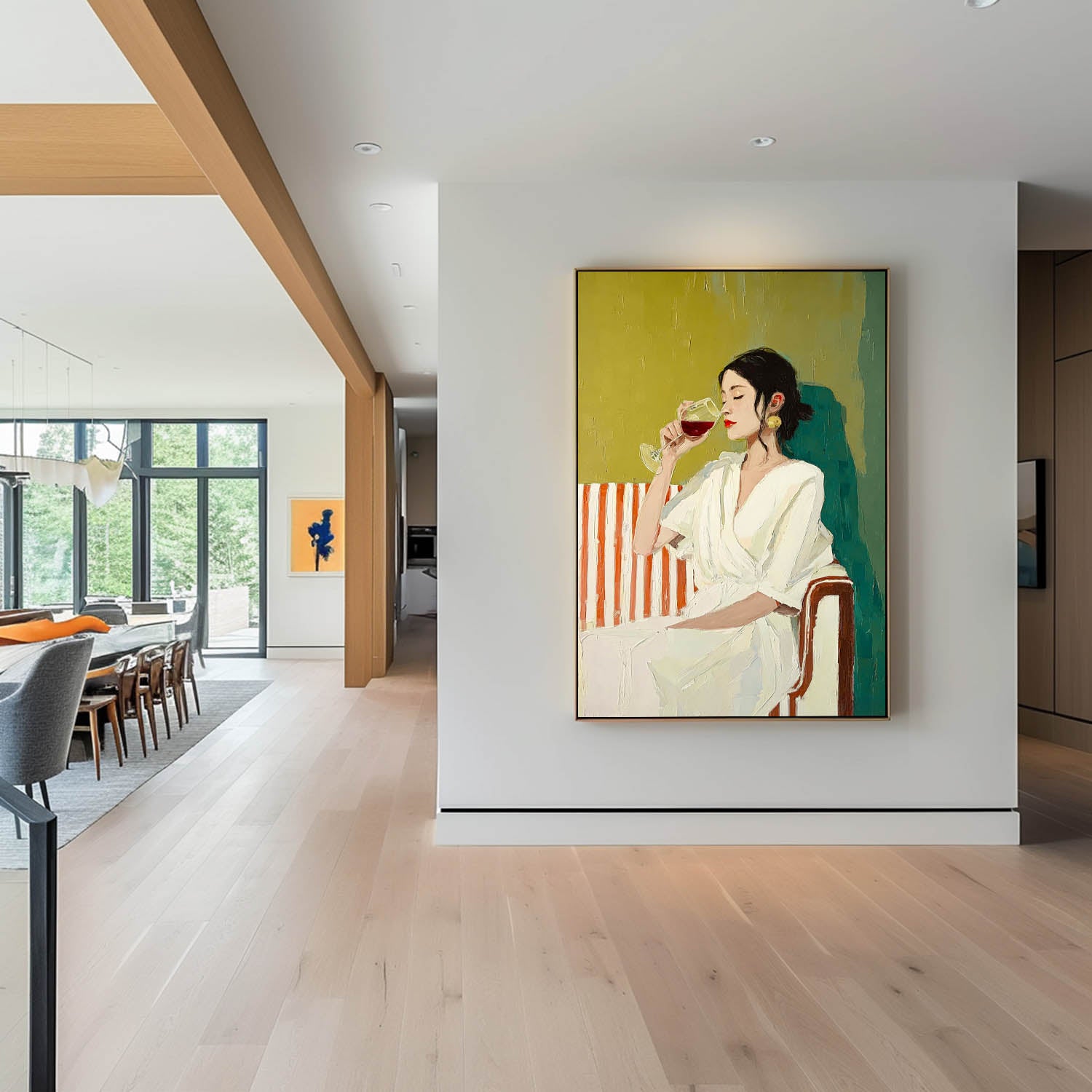 Figure Artwork Framed Original Elegant Woman Wall Art Abstract Lady Wearing A Bathrobe Oil Painting Canvas