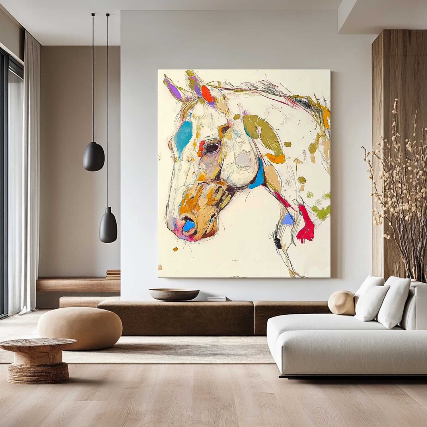 Modern Colorful Horse Abstract Wall Art Minimalism Animal Oil Painting Large Acrylic Painting Home Decor