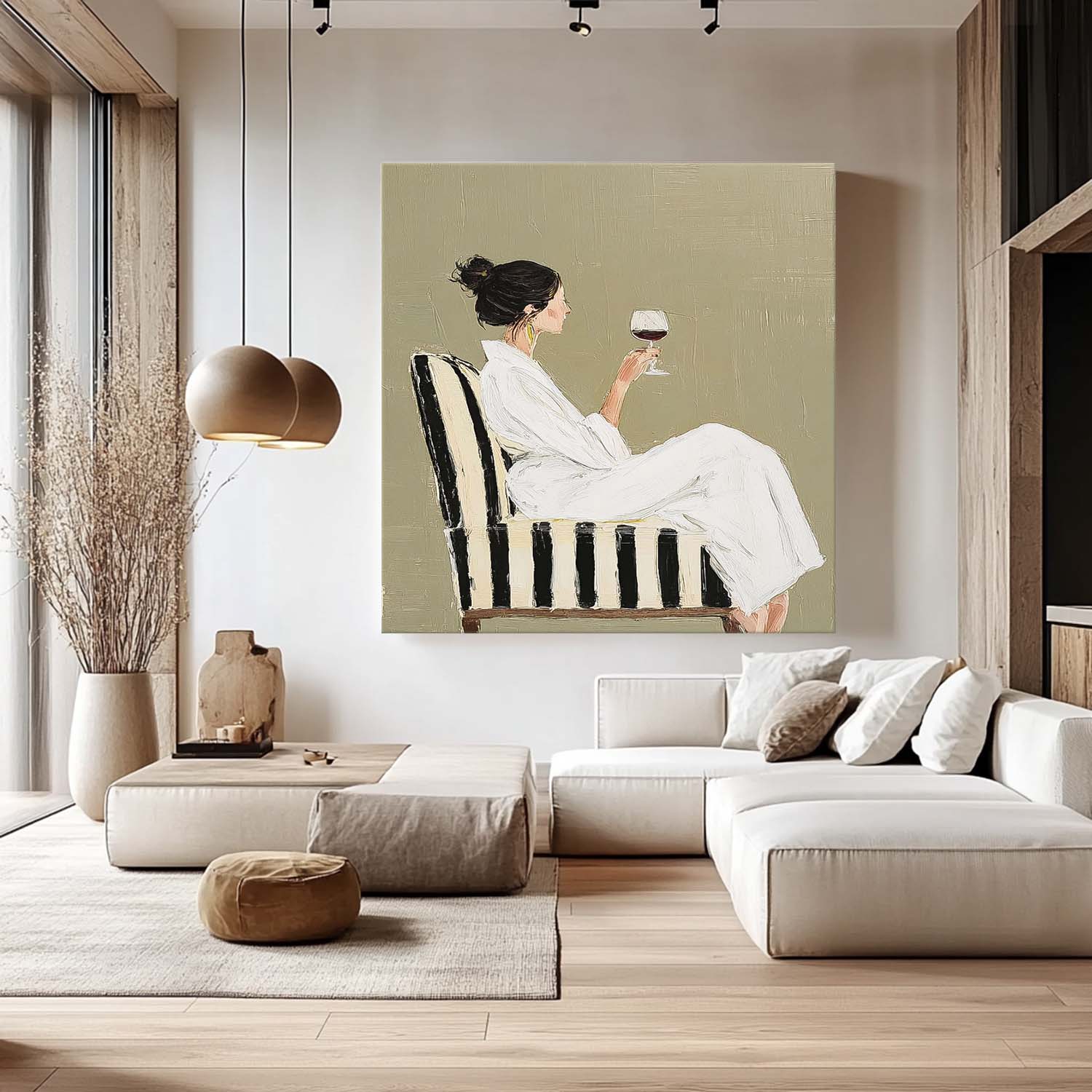 Square Abstract Lady Wearing A Bathrobe Painting Canvas Figure Artwork Original Elegant Woman Wall Art