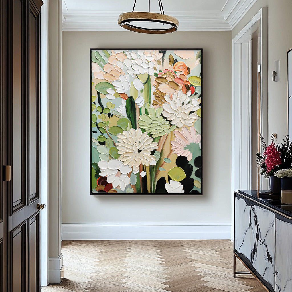 Abstract Flower Acrylic Painting 3D Floral Painting Framed Large Flower Wall Art Textured Floral Painting