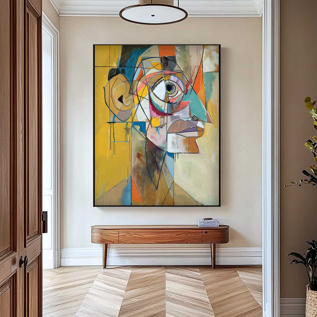 Expressive Abstract Faces Painting Modern Facial Wall Art Original Bold Yellow Artwork Home Decor