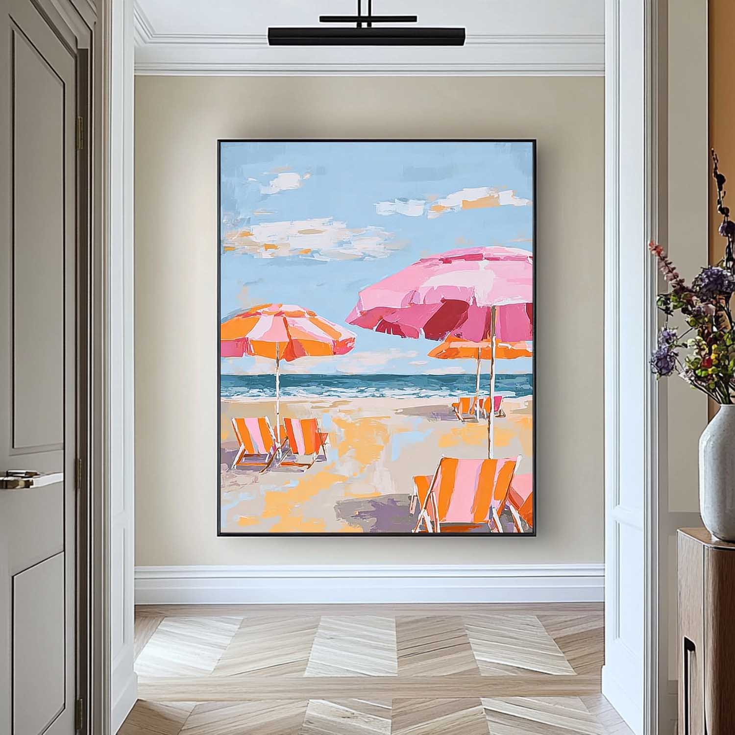 Colorful Seaside Landscape Artwork Abstract Beach Scenery Oil Painting Framed Large Wall Art Home Decor