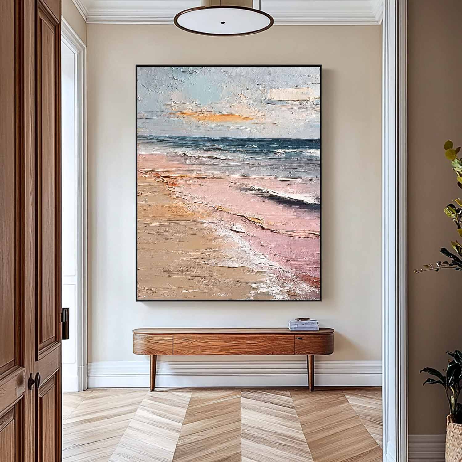 Pink Large Sea Wall Art Original Abstract Beach Oil Painting On Canvas Texture Artwork Home Decor