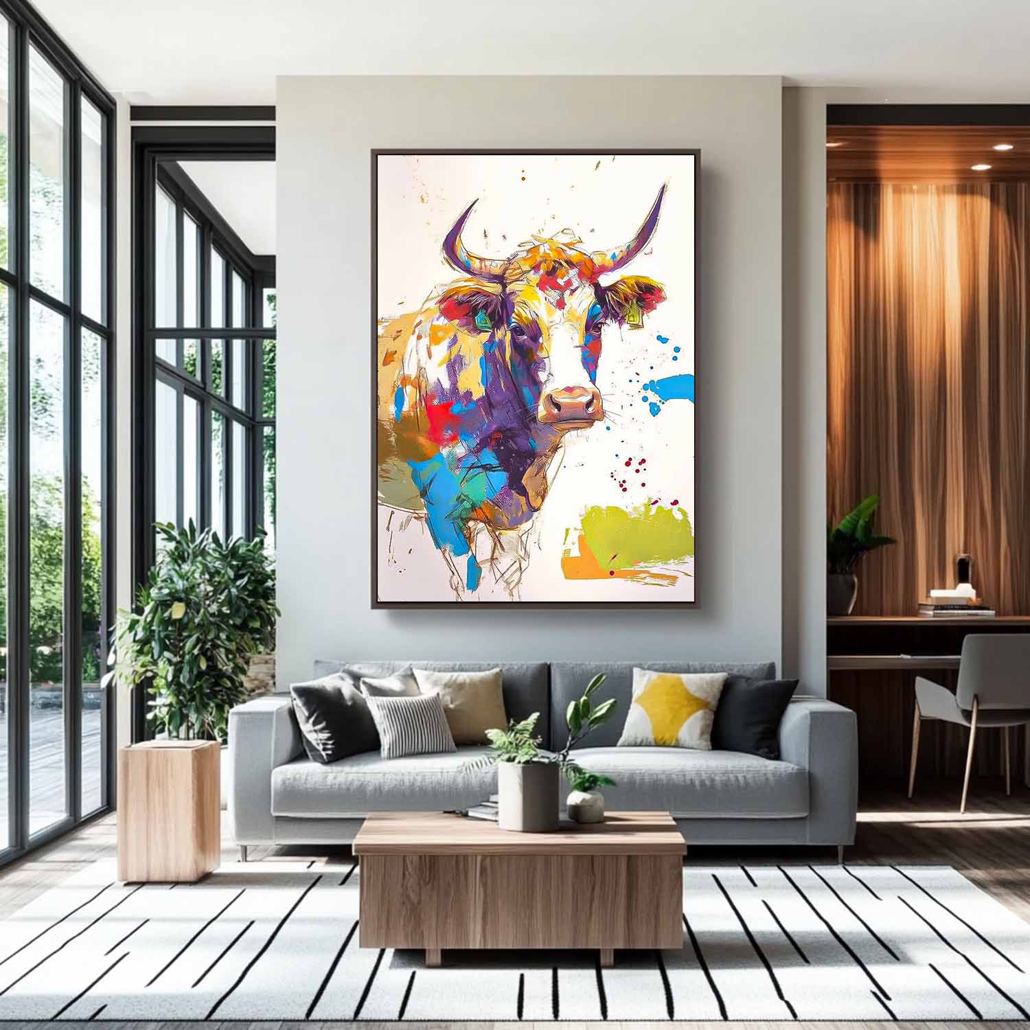 Modern Colorful Cow Abstract Wall Art Minimalism Ox Animal Oil Painting Large Acrylic Painting Home Decor