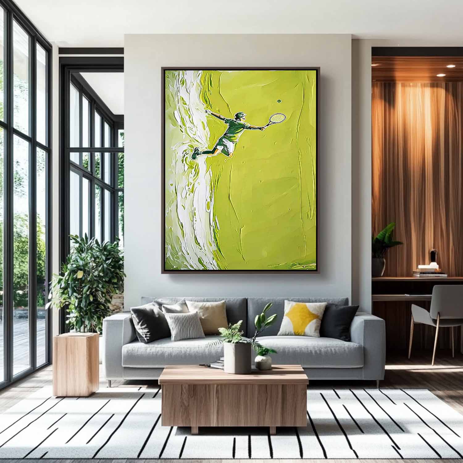 Large Green Tennis Court Painting Textured Wall Art Abstract Tennis Sports Art on Canvas Tennis Lovers Gift