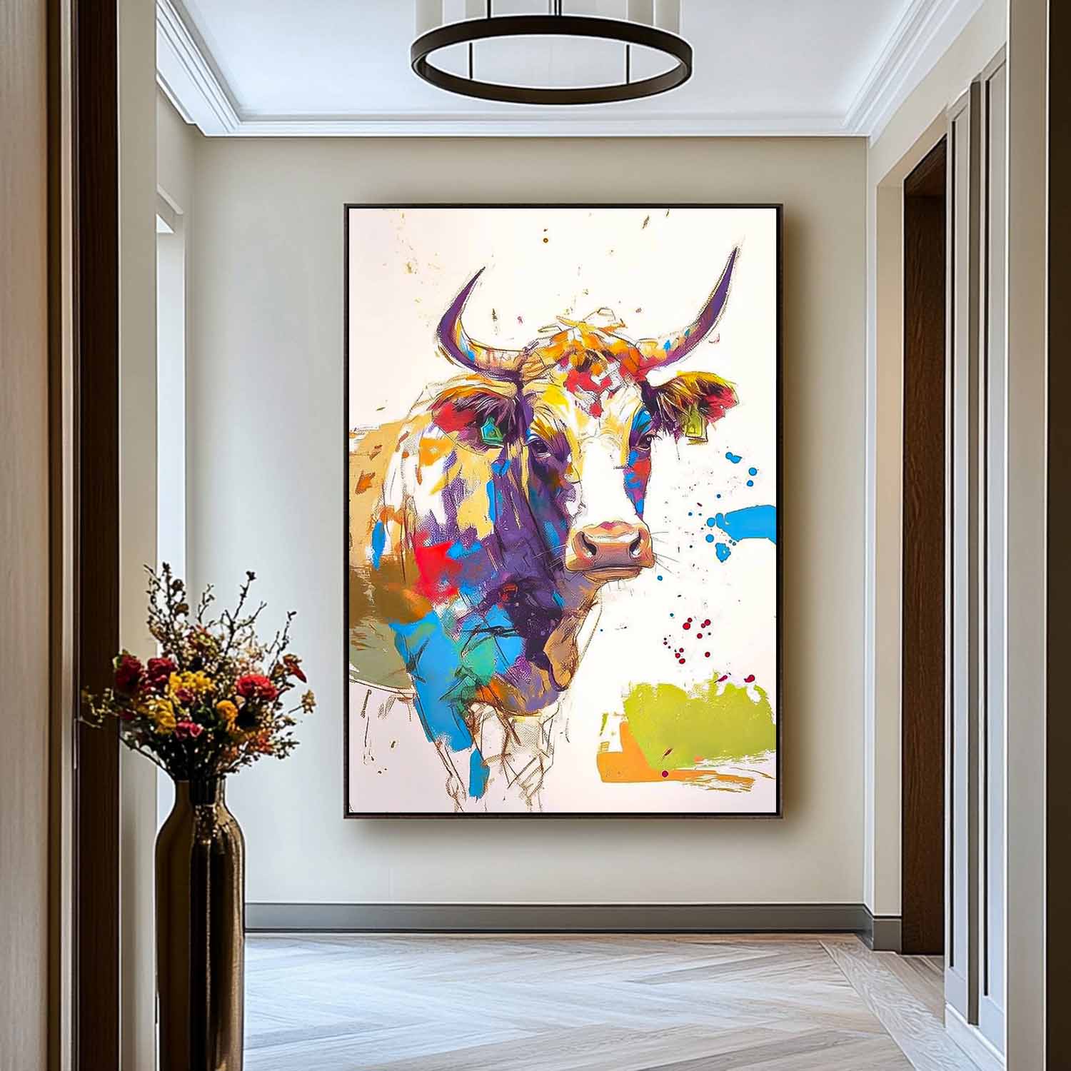Modern Colorful Cow Abstract Wall Art Minimalism Ox Animal Oil Painting Large Acrylic Painting Home Decor