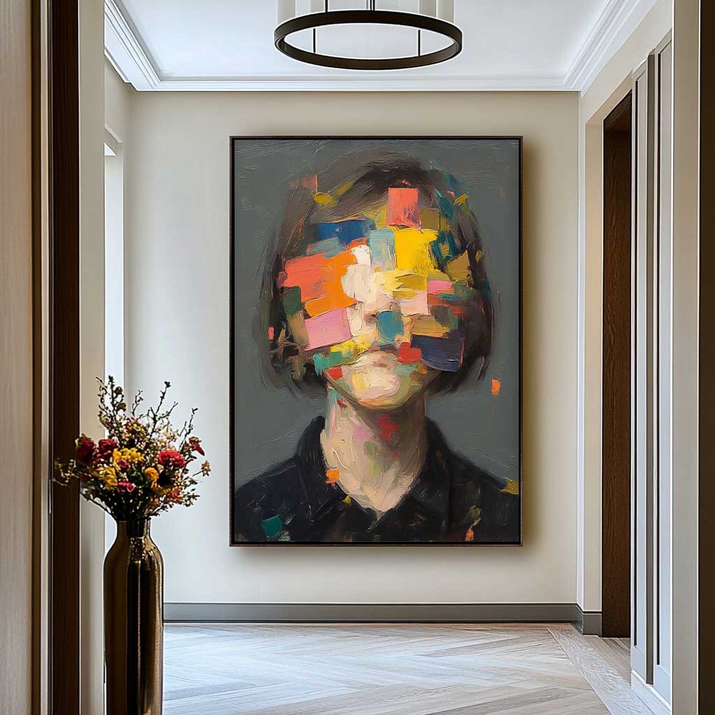 Large Faceless Portrait Painting Abstract Original Lady Painting Woman Face Artwork Colorful Facial 3D Painting