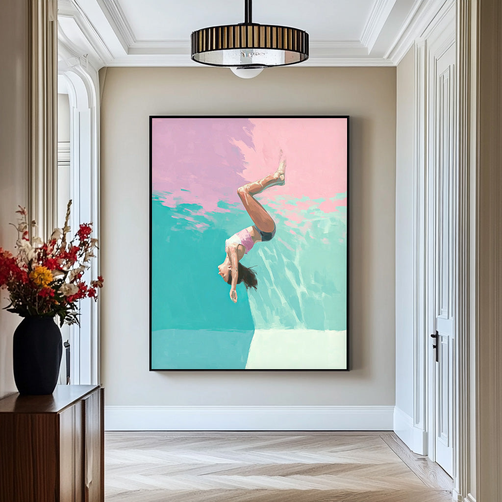 Lovely Lady Artwork Diving In Ocean Sensual Woman Acrylic Painting Original Girl swimming Wall Art