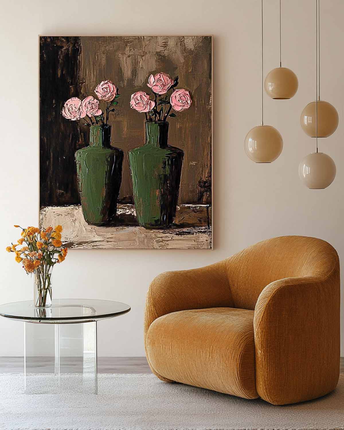 Pink Flowers Acrylic Painting Canvas Original Floral Painting Large Textured Vase Art For Living Room
