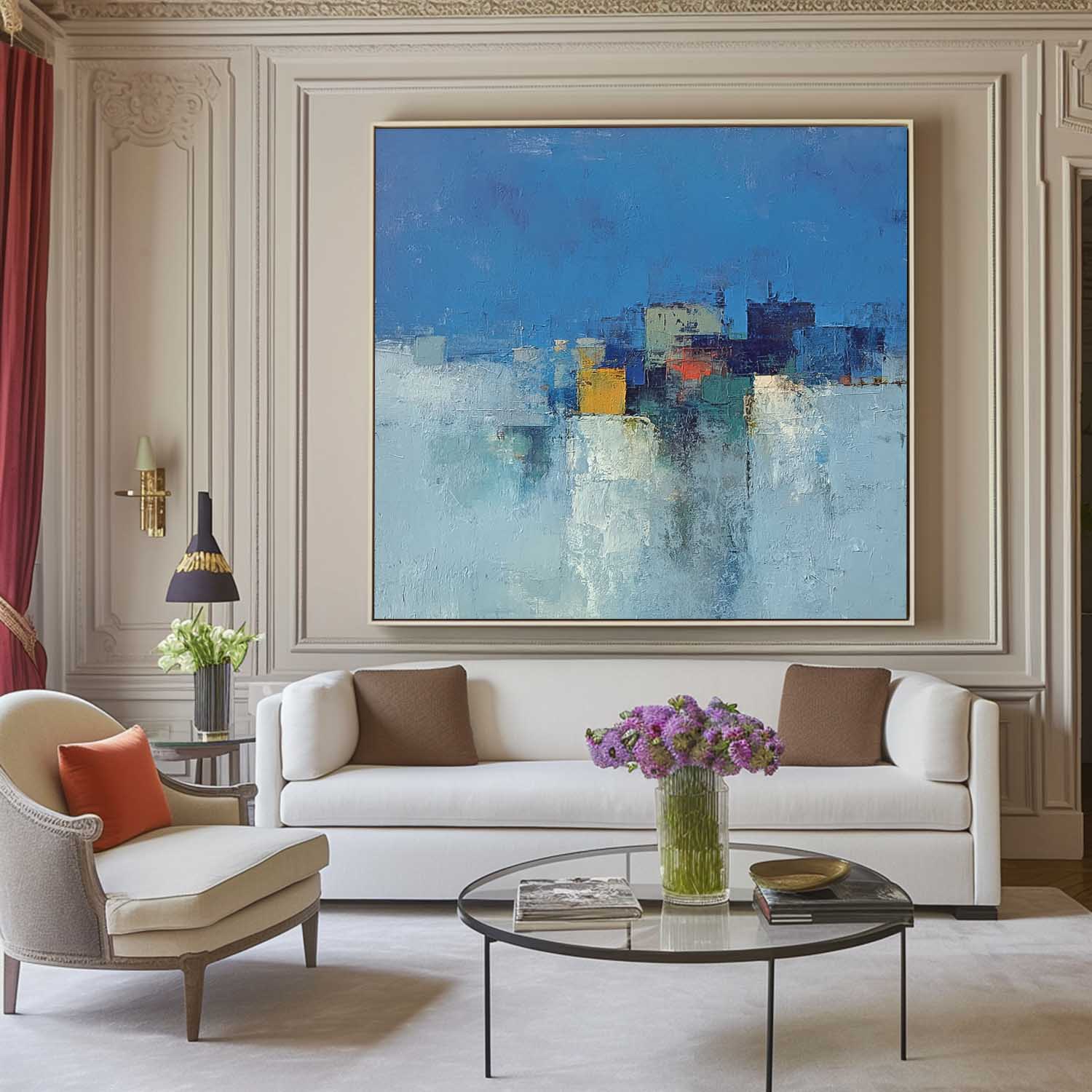 Large Acrylic painting Modern Colorful Abstract Urban Oil Painting Original Architecture Wall Art Home Decor