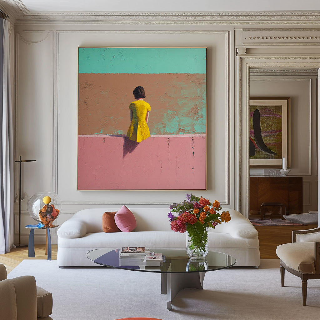 Minimalist Girl View Of Back Painting Color Wall Art Abstract Warm atmosphere Art For Living Room