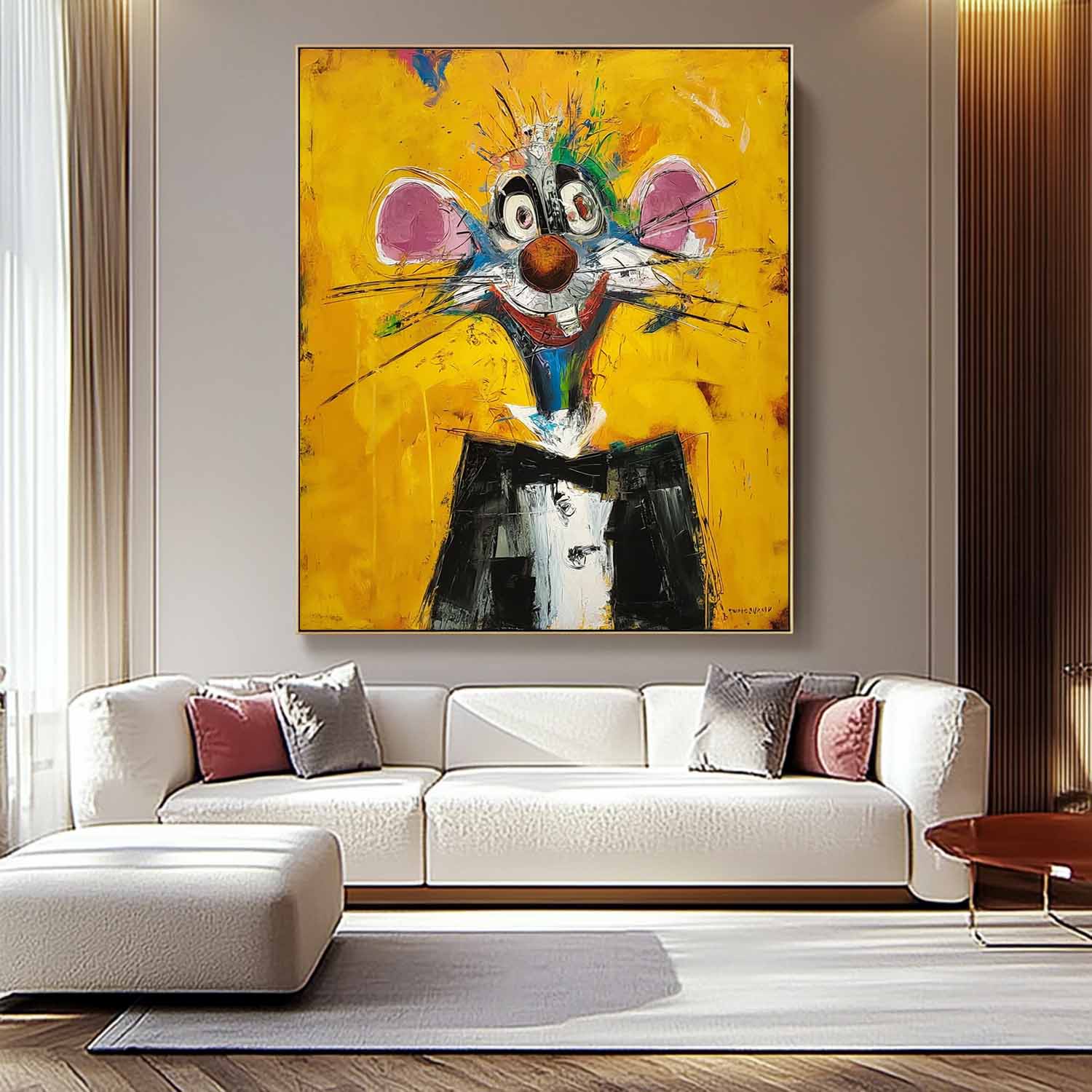 Impression Graffiti Animal Oil PaintingCute Mouse Abstract Wall Art Large Acrylic Painting Home Decor