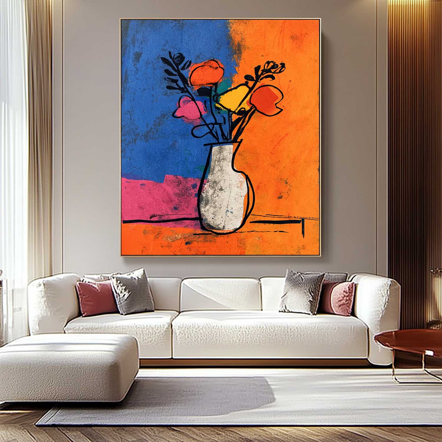 Large Colorful Flower Abstract Painting Canvas Jardiniere Painting Wall Art Original Artwork Decor