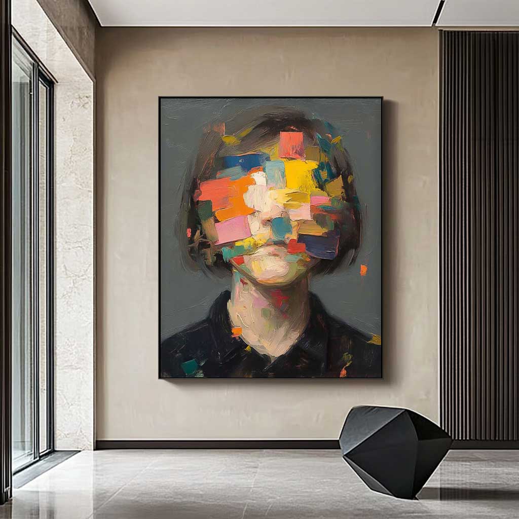 Large Faceless Portrait Painting Abstract Original Lady Painting Woman Face Artwork Colorful Facial 3D Painting