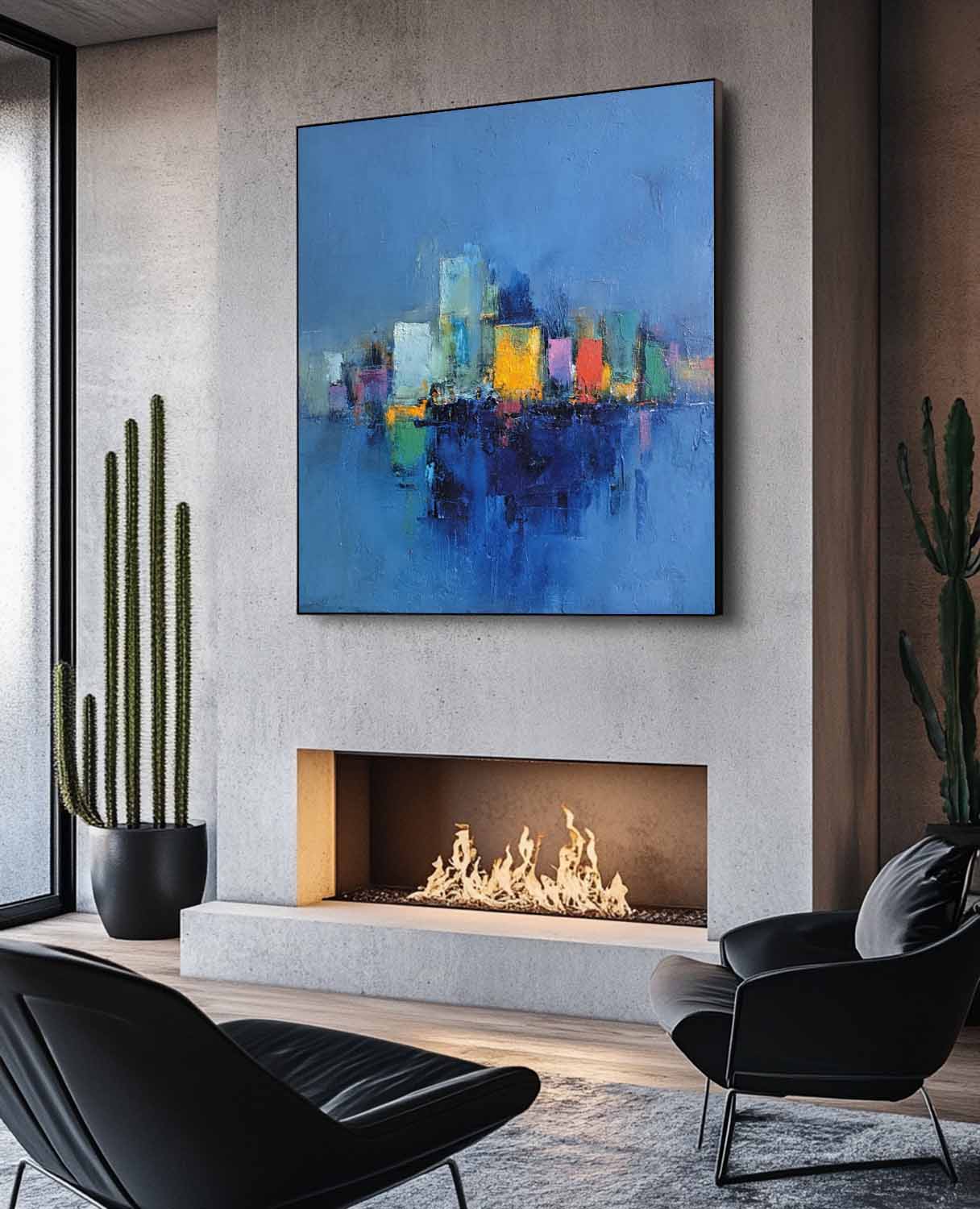Modern Colorful Abstract Urban Oil Painting Large Acrylic painting Original Architecture Wall Art Home Decor