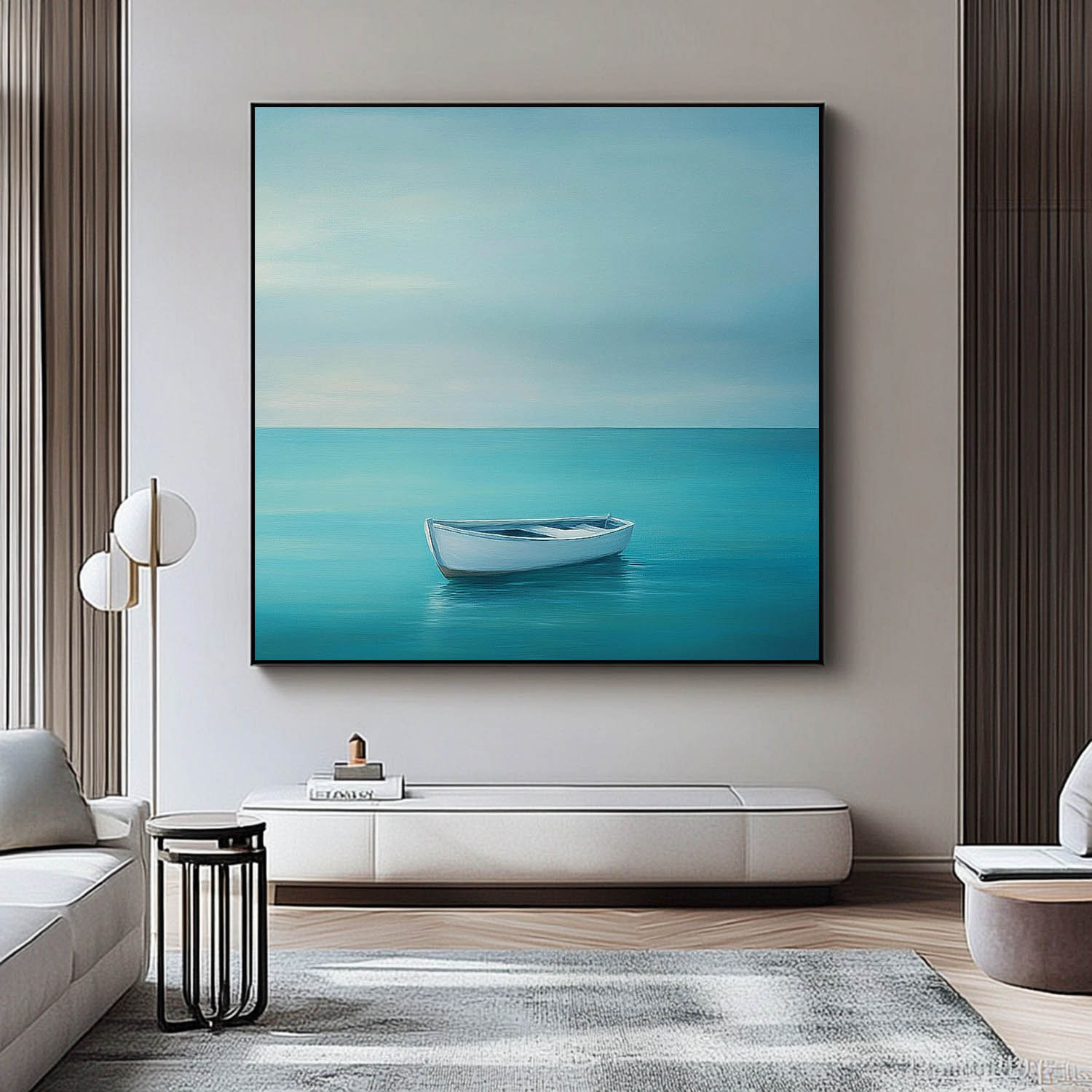 Abstract Offing Scenery Oil Painting Framed Large Small Boat Wall Art Seaside Landscape Artwork Home Decor