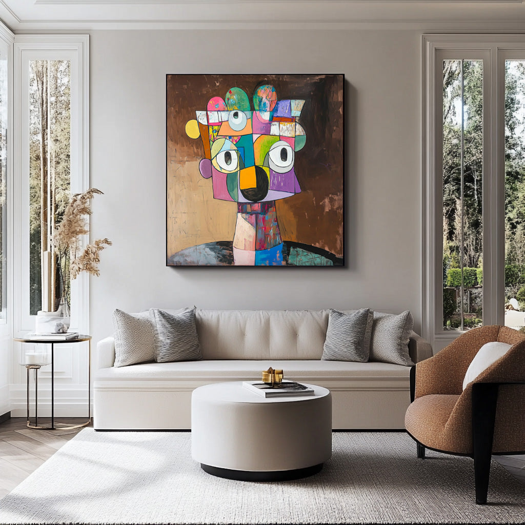 Square Large Irregular Portrait Artwork Abstract Face Wall Art Origina Acrylic Painting Canvas Framed