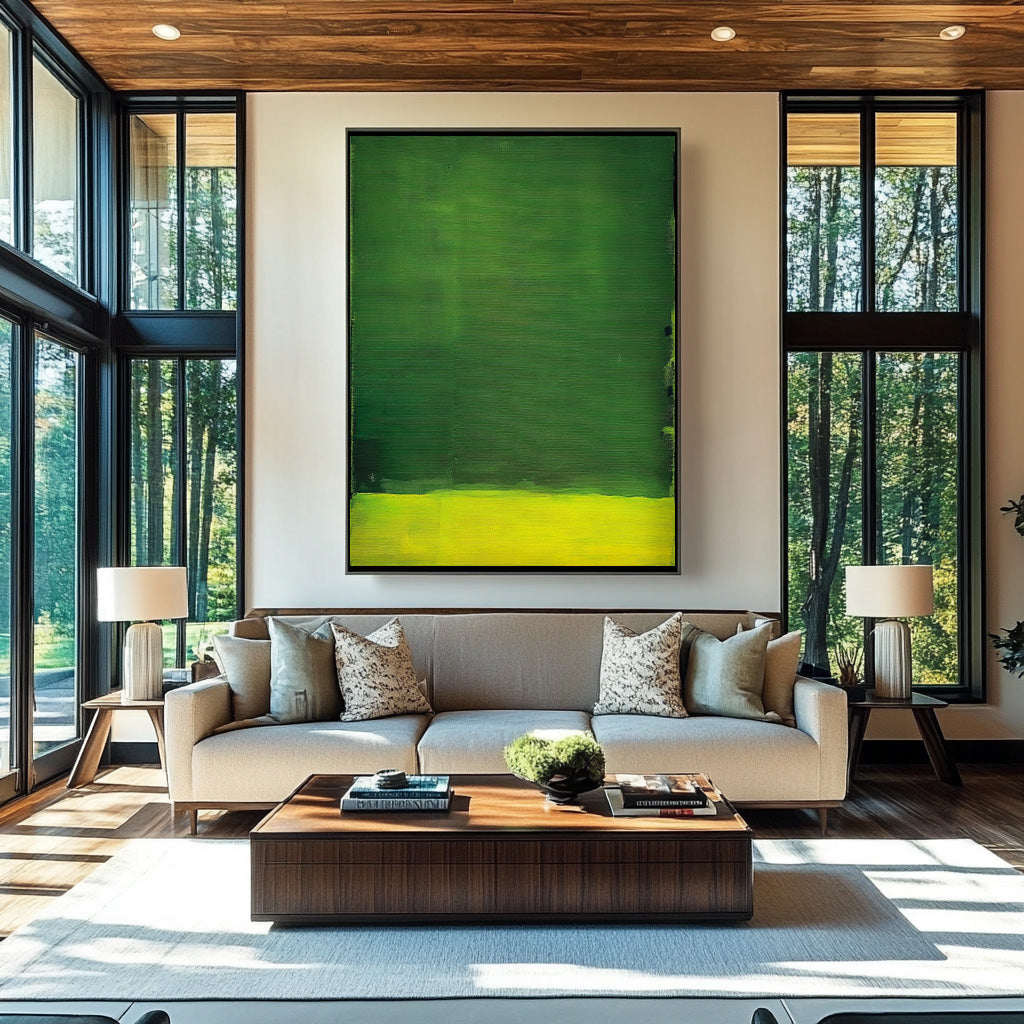 Yellow And Green Original Minimalist Artwork Large Wall Art Abstract Oil Painting For Living Room