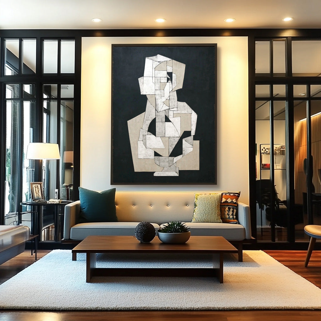 Contemporary Painting For Art Enthusiasts Abstract Geometric Black & White Wall Art Minimalist Decor Art