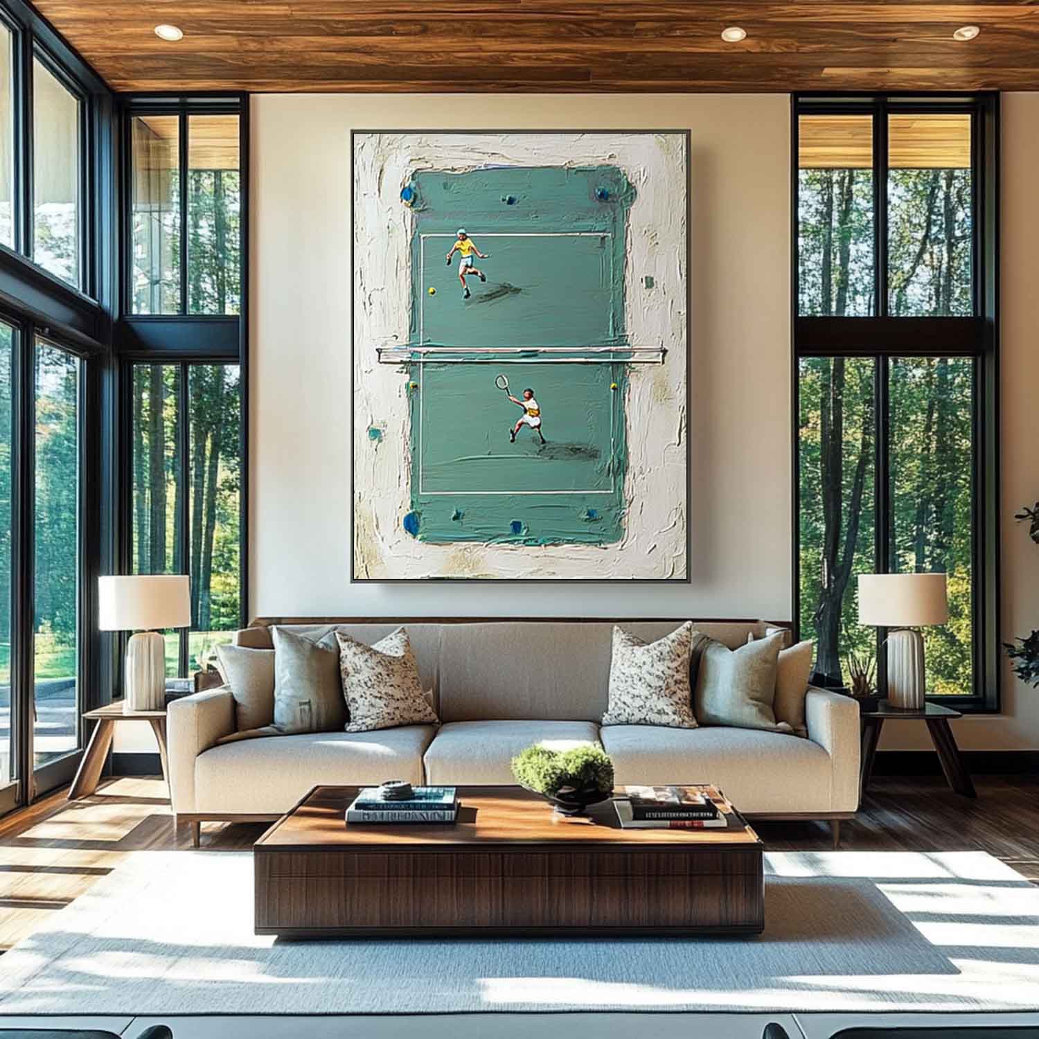 Original Green Tennis Court Oil Painting  Large Tennis Wall Art Tennis Lovers Gifts Sports Decor