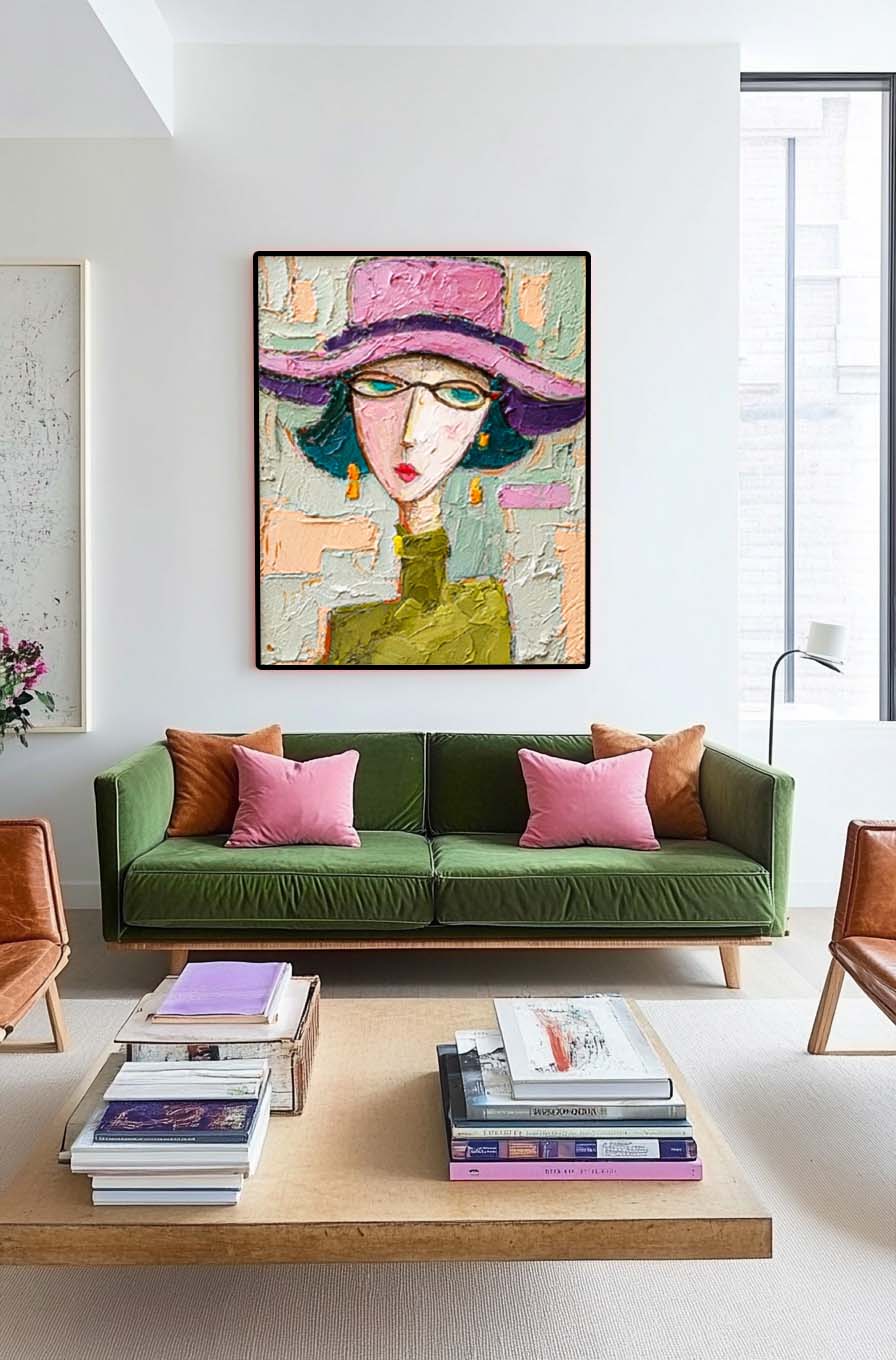 Large People Wall Art Color Abstract Woman Portrait Oil Painting Canvas Original Elegant Lady Painting
