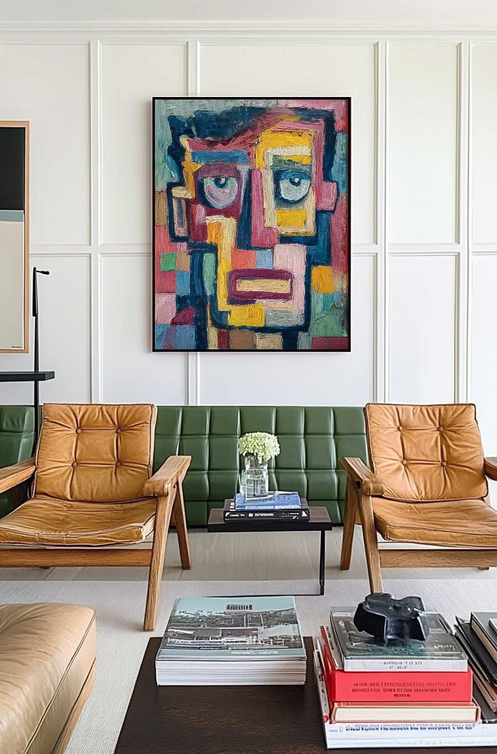 Color Abstract Portrait Oil Painting Canvas Large People Wall Art Original Humor Face Painting