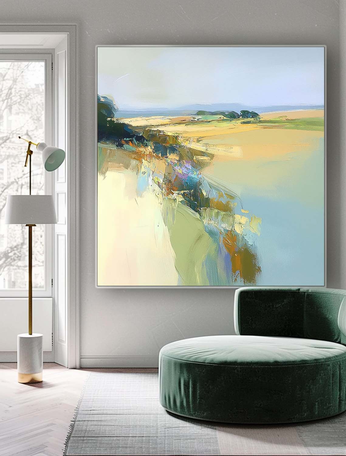 Abstract Landscape Scraper painting Large Abstract Texture Canvas Wall Art Modern Green Minimalist Painting